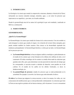 1. INTRODUCCION: 
La Geología es la ciencia que estudia la composición, estructura, dinámica e historia de la Tierra, 
incluy