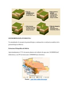 GEOMORFOLOGÍA EN BOLIVIA: 
Ya entendiendo el concepto de geomorfología a continuación se realizará un análisis de la 
geomo
