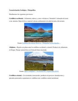 Caracterización Geológica - Fisiográfica 
Detallaremos las siguientes provincias: 
Cordillera occidental. - Solamente crátere