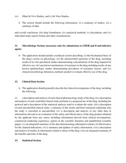 (iv) 
Other In Vivo Studies; and (v) In Vitro Studies. 
 
 The section should include the following information: (i) a summa