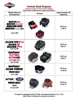 Briggs and Stratton Oil Capacity Guide | PDF | Horsepower | Vehicle ...