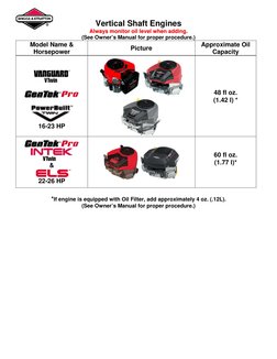 Briggs and Stratton Oil Capacity Guide | PDF | Horsepower | Vehicle ...