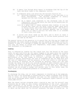 (b) 
A vapour line through which vapour is withdrawn from the top of the 
tank, and which leads to the compressor suction.