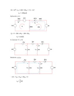 Aplicando LVK: (https://electricidadparaingenieros.com/inicio/leyes-de-kirchhoff/) 
 
 
4) Calcular V1 y V2 
 
Mediante mal