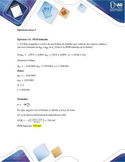 Ejercicios tarea 3 
 
Ejercicio 1 b:  FEM inducida  
1. Un flujo magnético a través de una bobina de alambre que