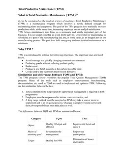 Total Productive Maintenance (TPM)
What is Total Productive Maintenance ( TPM ) ?
It can be considered as the medical science