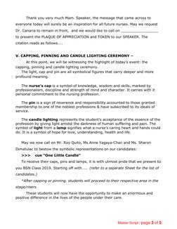 Capping and Pinning Ceremony Script | PDF | Nursing