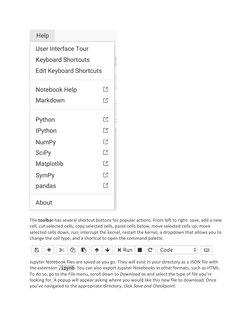 The toolbar has several shortcut buttons for popular actions. From left to right: save, add a new 
cell, cut selected cells