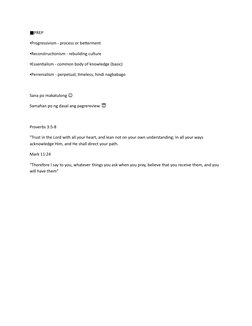 ■PREP
▪Progressivism - process or betterment
▪Reconstructionism - rebuilding culture
▪Essentialism - common body of knowledge