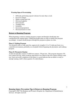 Return To Running Protocol.pdf Brigham & Women's Hospital - Return To Sports Guidelines | PDF ...