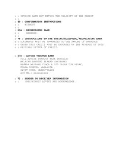 : : INVOICE DATE BUT WITHIN THE VALIDITY OF THE CREDIT  
: :  
: 49 : CONFIRMATION INSTRUCTIONS  
: :    WITHOUT  
: :  
: 53