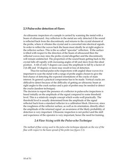 10 of 51  
 
 
2.3 Pulse-echo detection of flaws 
 
An ultrasonic inspection of a sample is carried by scanning the metal w