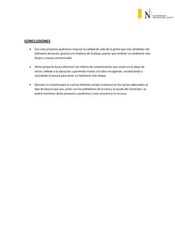 CONCLUSIONES 
 
Con este proyecto podremos mejorar la calidad de vida de la gente que vive alrededor del 
balneario de