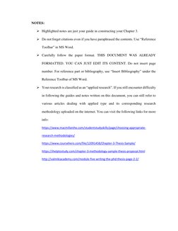 NOTES: 
 Highlighted notes are just your guide in constructing your Chapter 3. 
 Do not forget citations even if you ha