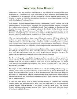 Welcome, New Rovers!
To become a Rover, you must be at least 18 years of age and either be recommended by your 
Scoutmaster a