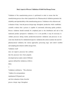 Basic Aspects of Process Validation of Solid Oral Dosage Forms | PDF ...