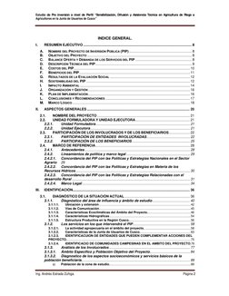 Estudio de Pre inversión a nivel de Perfil “Sensibilización, Difusión y Asistencia Técnica en Agricultura de Riego a 
Agricul