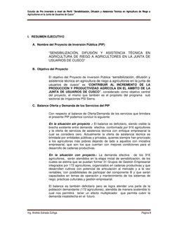 Estudio de Pre inversión a nivel de Perfil “Sensibilización, Difusión y Asistencia Técnica en Agricultura de Riego a 
Agricul