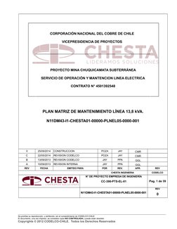 PLAN MATRIZ DE MANTENIMIENTO LÍNEA 13,8 kVA.
N11DM43-I1-CHESTA01-00000-PLNEL05-0000-001
0
25/09/2014
CONSTRUCCION
POZA
JAY
CM