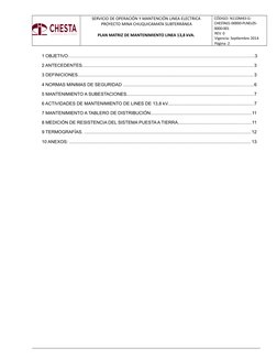 SERVICIO DE OPERACIÓN Y MANTENCIÓN LINEA ELECTRICA
PROYECTO MINA CHUQUICAMATA SUBTERRÁNEA
PLAN MATRIZ DE MANTENIMIENTO LINEA