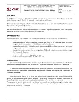 SERVICIO DE OPERACIÓN Y MANTENCIÓN LINEA ELECTRICA
PROYECTO MINA CHUQUICAMATA SUBTERRÁNEA
PLAN MATRIZ DE MANTENIMIENTO LINEA