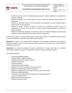 SERVICIO DE OPERACIÓN Y MANTENCIÓN LINEA ELECTRICA
PROYECTO MINA CHUQUICAMATA SUBTERRÁNEA
PLAN MATRIZ DE MANTENIMIENTO LINEA