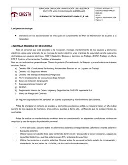 SERVICIO DE OPERACIÓN Y MANTENCIÓN LINEA ELECTRICA
PROYECTO MINA CHUQUICAMATA SUBTERRÁNEA
PLAN MATRIZ DE MANTENIMIENTO LINEA