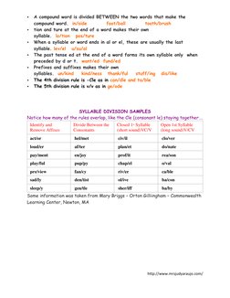  
A compound word is divided BETWEEN the two words that make the 
compound word.  in/side          foot/ball          tooth/