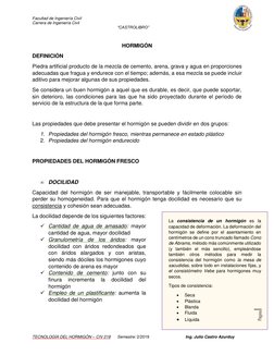 Facultad de Ingeniería Civil 
Carrera de Ingeniería Civil 
 
“CASTROLIBRO” 
 
TECNOLOGÍA DEL HORMIGÓN – CIV 218 
Semestre: 2/