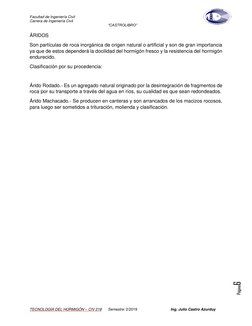 Facultad de Ingeniería Civil 
Carrera de Ingeniería Civil 
 
“CASTROLIBRO” 
 
 
 
 
TECNOLOGÍA DEL HORMIGÓN – CIV 218 
Semest