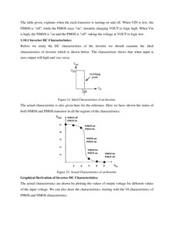 The table given, explains when the each transistor is turning on and off. When VIN is low, the 
NMOS is "off", while the PMOS