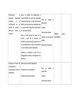 Proporcionar 
al 
empleado 
seguridad, 
confianza 
a 
la 
conservación 
de 
su 
puesto de trabajo y 
protección 
contra 
la