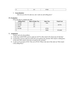 5.    
6%  
P300  
  
  
3. Generalization:  
 
  
  
How do you solve for sales tax, rate o sales tax and selling price?