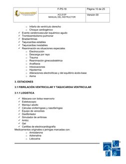 F-P5-18
Página 10 de 25
ACLS EP
MANUAL DEL INSTRUCTOR
Versión 00
o
Infarto de ventrículo derecho
o
Choque cardiogénico
Event