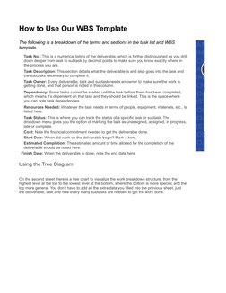 How to Use Our WBS Template
Using the Tree Diagram
The following is a breakdown of the terms and sections in the task list an