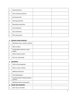 a.
Head protection
b.
Face and Eyes protection
c.
Hand protection
d.
Hearing protection
e.
Respiratory protection
f.
Foot pro