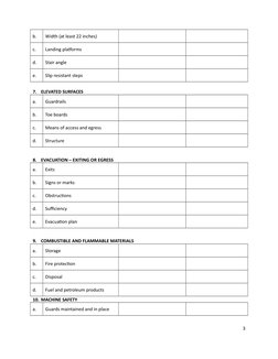 b.
Width (at least 22 inches)
c.
Landing platforms
d.
Stair angle
e.
Slip resistant steps
7.
ELEVATED SURFACES
a.
Guardrails