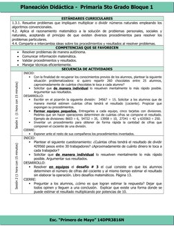 Planeación Didáctica -  Primaria 5to Grado Bloque 1
Esc. “Primero de Mayo” 14DPR3816N
ESTÁNDARES CURRICULARES
1.3.1. Resuelve