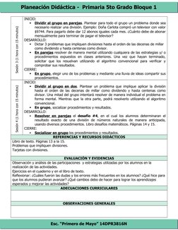 Planeación Didáctica -  Primaria 5to Grado Bloque 1
Esc. “Primero de Mayo” 14DPR3816N
Sesión 3 (1 hora con 15 minutos)
INICIO