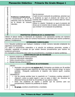 Planeación Didáctica -  Primaria 5to Grado Bloque 1
Esc. “Primero de Mayo” 14DPR3816N
Sentido numérico y pensamiento
algebrai