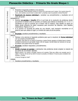 Planeación Didáctica -  Primaria 5to Grado Bloque 1
Esc. “Primero de Mayo” 14DPR3816N
Sesión 2 (1 hora con 15 minutos)
INICIO