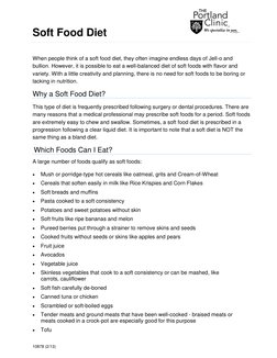 10878 (2/13) 
 
Soft Food Diet 
 
When people think of a soft food diet, they often imagine endless days of Jell-o and 
bulli