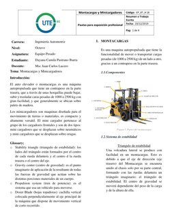 Montacargas y Minicargadores 
Código:  EP_8T_# 18 
Pautas para exposición profesional 
Resumen o Trabajo 
Escrito  
Fecha: