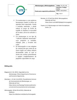 Montacargas y Minicargadores 
Código:  EP_8T_# 18 
Pautas para exposición profesional 
Resumen o Trabajo 
Escrito  
Fecha: