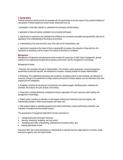II  GEOSCIENCE 
Practical experience should provide the candidate with the opportunities to become aware of the practical l