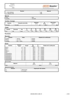Proyecto:
Proyecto nº:
Autor:
Nombre
Material
1 - CON1(IPE240)
A36
11 - Placa 25, 160
A36
Material
Acero
A36
Tornillos
7/8 A3