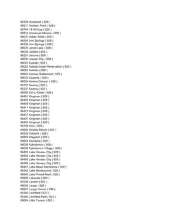 86329 Humboldt ( 928 )
86511 Hunters Point ( 928 )
85744 I B M Corp ( 520 )
86514 Immanuel Mission ( 928 )
86031 Indian Wells