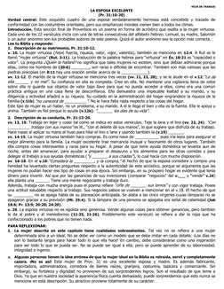 HOJA DE TRABAJO 
LA ESPOSA EXCELENTE 
(Pr. 31:10-20) 
Verdad central: Este exquisito cuadro de una esposa verdaderamente herm
