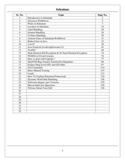 1
Selenium
Sr. No.
Topic
Page No.
1
Introduction to Selenium
2
2
Selenium WebDriver
5
3
Waits in Selenium
7
4