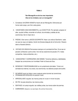 TEMA 2 
 
“Ser Monaguillo es de los mas importante 
Dios te ha invitado a ser un monaguillo” 
 
1. Considerar UN GRAN HONOR e